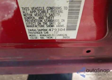 2017 Nissan Altima 2.5 Sr from USA, damaged, VIN 1N4AL3AP0HC479304